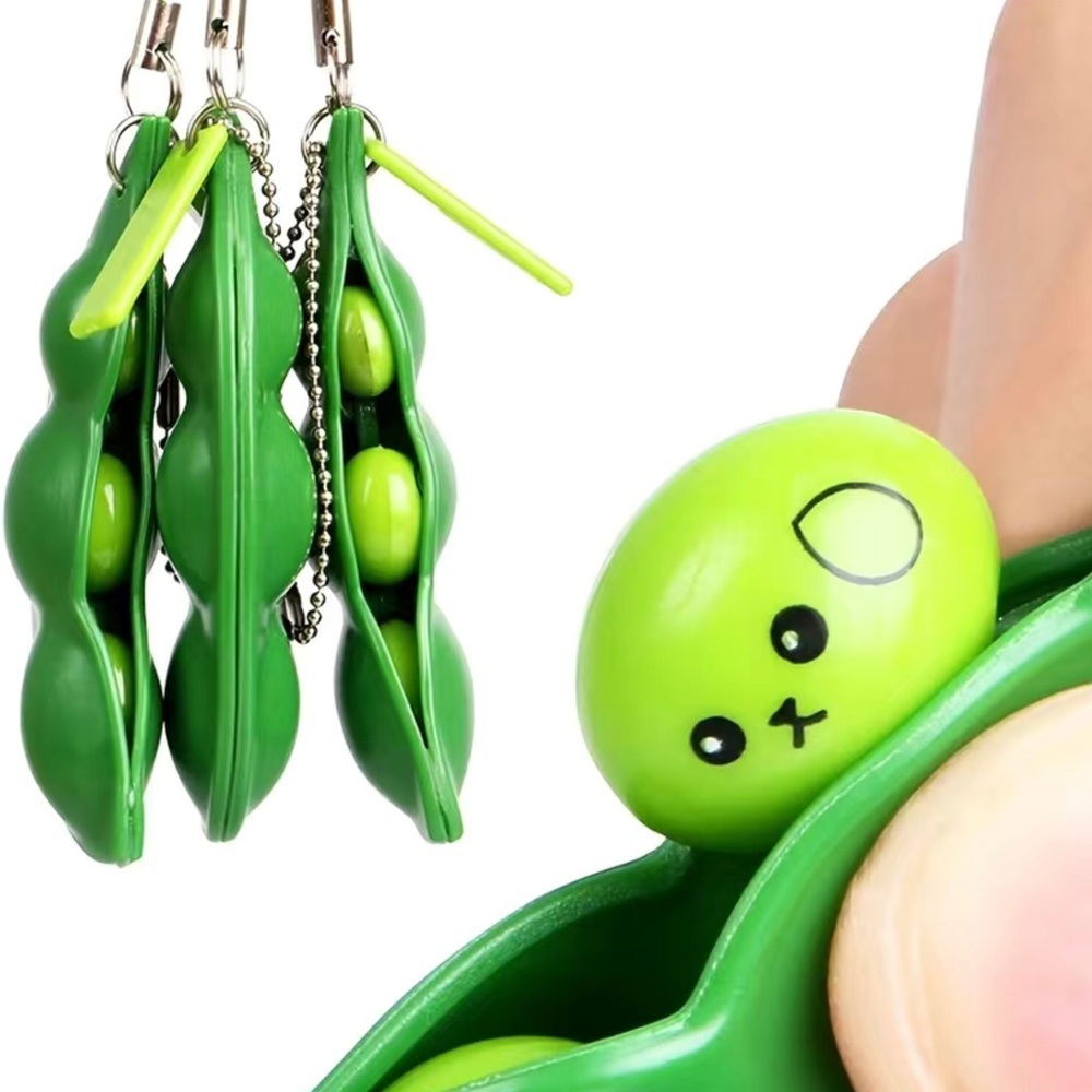 Cute Edamame Pea Pod Fidget Keychain – Stress Relief Toy for Anxiety kids adult - Picture 4 of 6